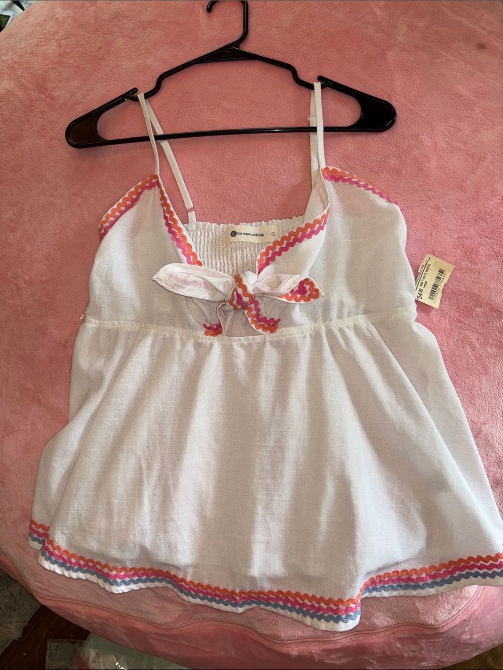 The Impeccable Pig White Spaghetti Strap Tank with Pink, Blue, & Orange Trim